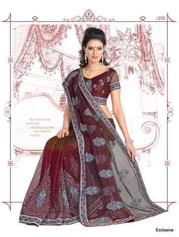Bezauberndes net Saree mit Handarbeit inkl. Blusenstoff